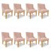 Kit 08 Cadeiras de Jantar Liz Veludo Rosê Base Fixa Madeira Castanho - D'Rossi