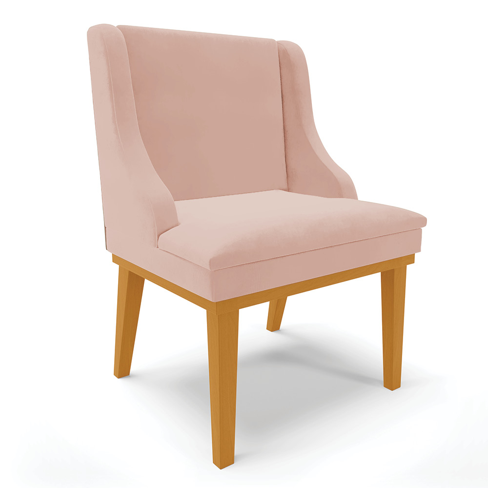 Kit 08 Cadeiras de Jantar Liz Veludo Rosê Base Fixa Madeira Castanho - D'Rossi