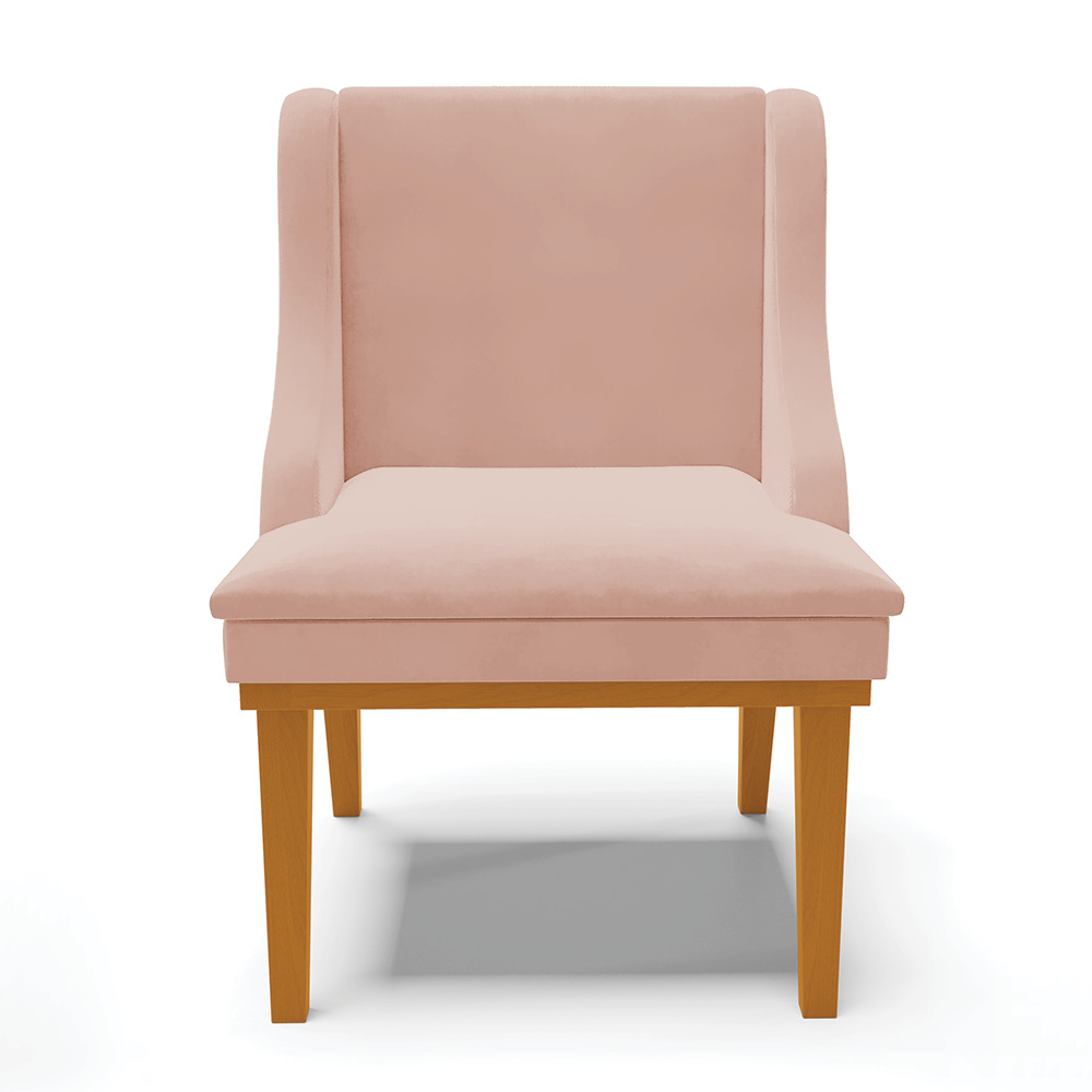 Kit 08 Cadeiras de Jantar Liz Veludo Rosê Base Fixa Madeira Castanho - D'Rossi