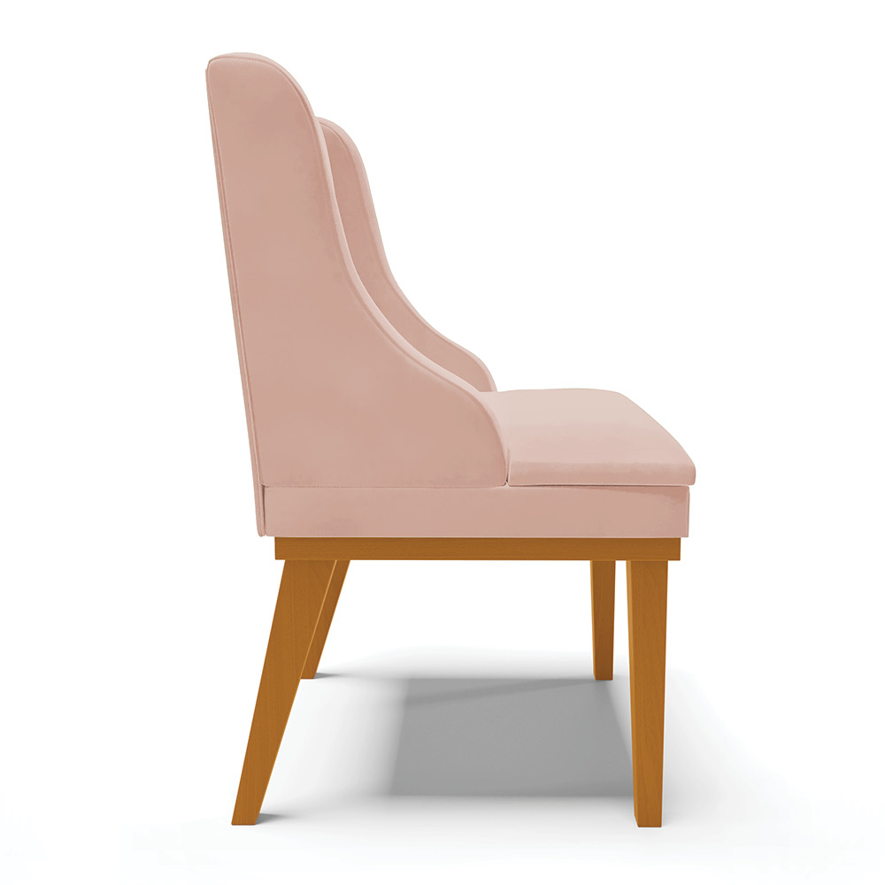 Kit 08 Cadeiras de Jantar Liz Veludo Rosê Base Fixa Madeira Castanho - D'Rossi