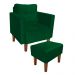 Kit 1 Poltrona e 1 Puff Livia Suede Verde Pés Chanfrado Castanho - D'Rossi
