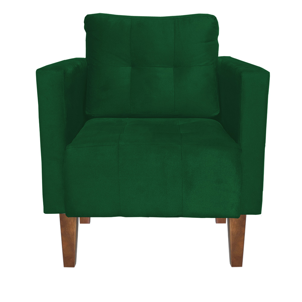 Kit 1 Poltrona e 1 Puff Livia Suede Verde Pés Chanfrado Castanho - D'Rossi