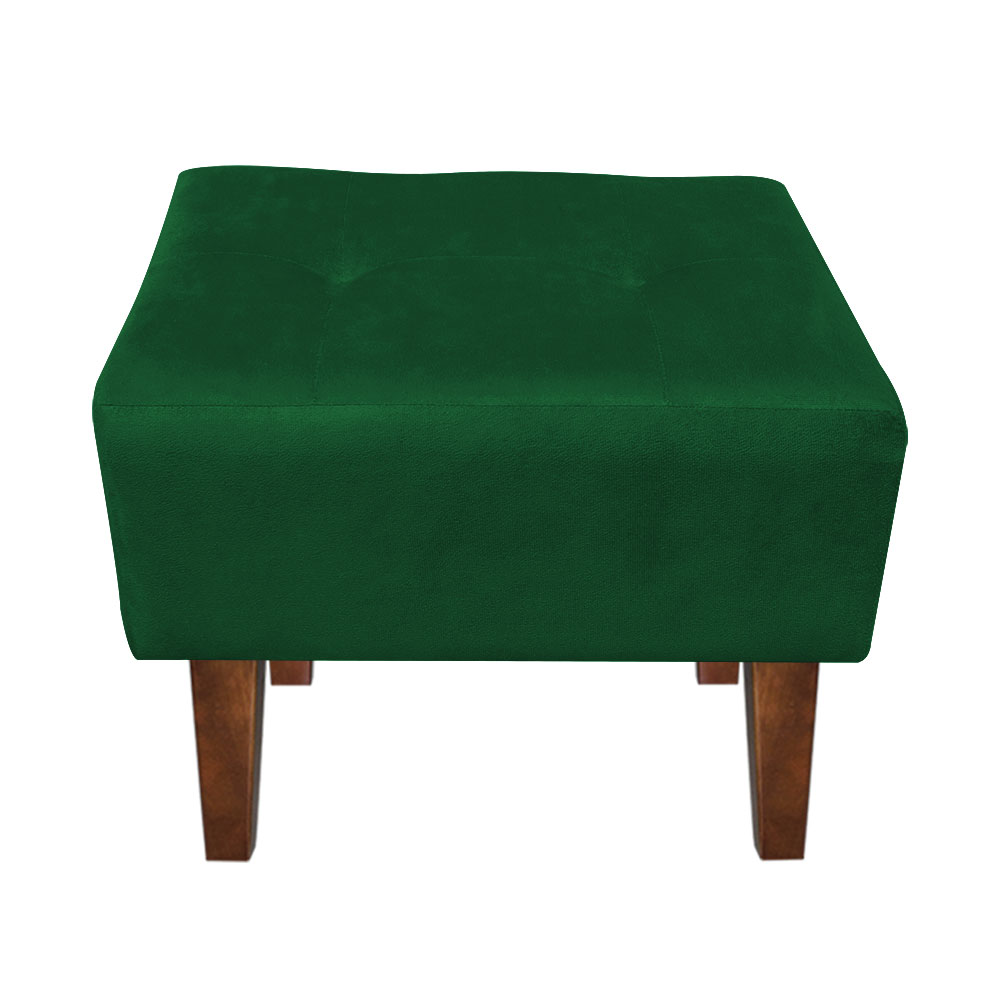 Kit 1 Poltrona e 1 Puff Livia Suede Verde Pés Chanfrado Castanho - D'Rossi