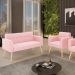 Kit 1 Sofá Namoradeira e 1 Poltrona Elisa Suede Rosa Bebê Pés Palito Natural - D'Rossi