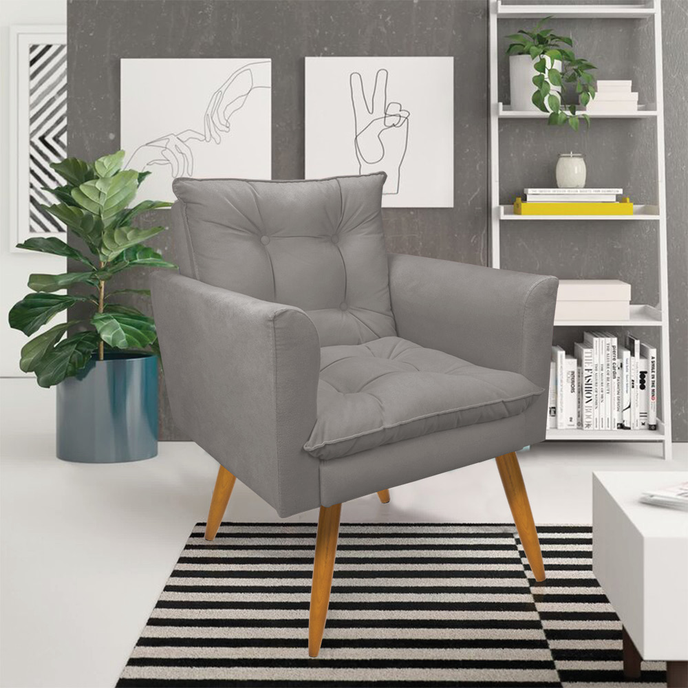Kit 1 Sofá Namoradeira e 1 Poltrona Tais Suede Grafite Pés Palito Castanho - D'Rossi