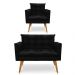 Kit 1 Sofá Namoradeira e 1 Poltrona Tais Suede Preto Pés Palito Castanho - D'Rossi
