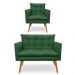 Kit 1 Sofá Namoradeira e 1 Poltrona Tais Suede Verde Pés Palito Castanho - D'Rossi