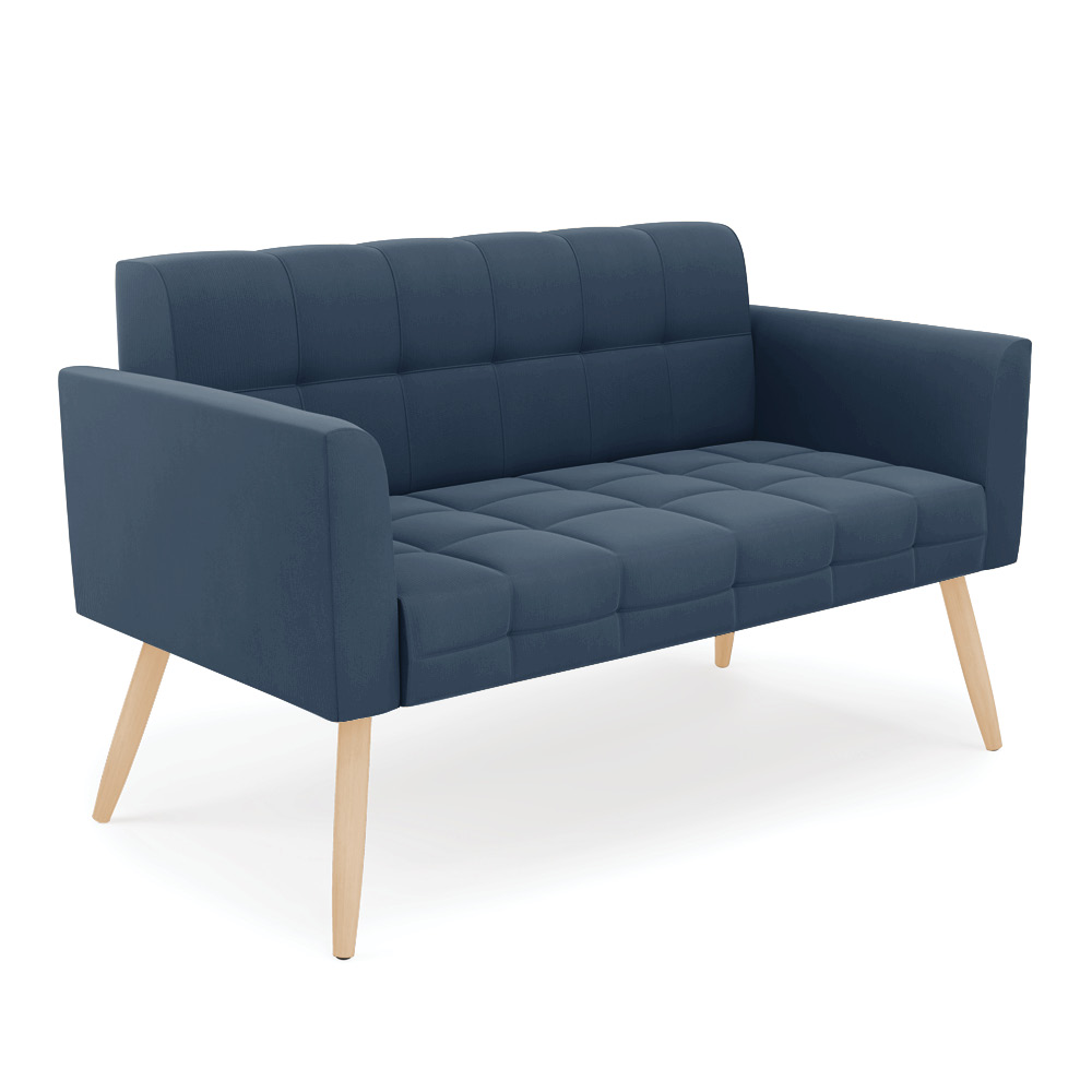 Kit 1 Sofá Namoradeira e 2 Poltronas Elisa Suede Azul Marinho Pés Palito Natural - D'Rossi