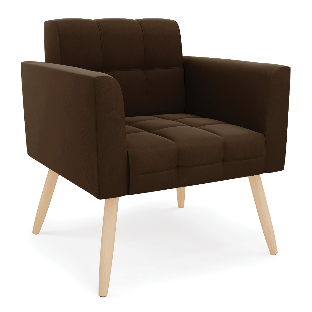 Kit 1 Sofá Namoradeira e 2 Poltronas Elisa Suede Marrom Pés Palito Natural - D'Rossi