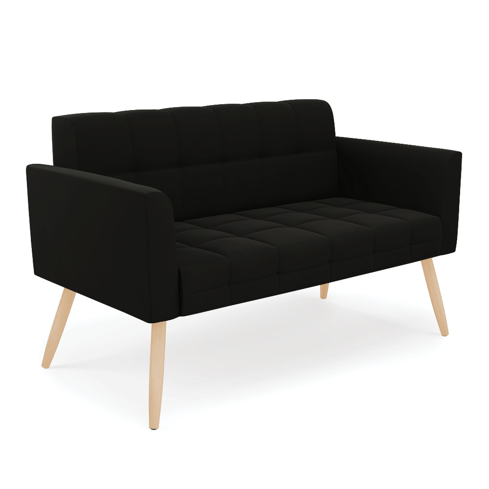 Kit 1 Sofá Namoradeira e 2 Poltronas Elisa Suede Preto Pés Palito Natural - D'Rossi