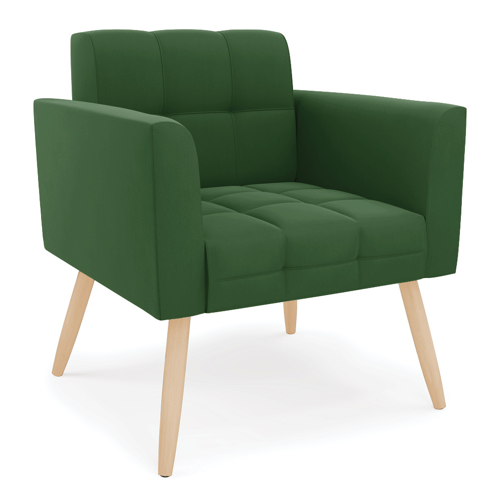 Kit 1 Sofá Namoradeira e 2 Poltronas Elisa Suede Verde Pés Palito Natural - D'Rossi