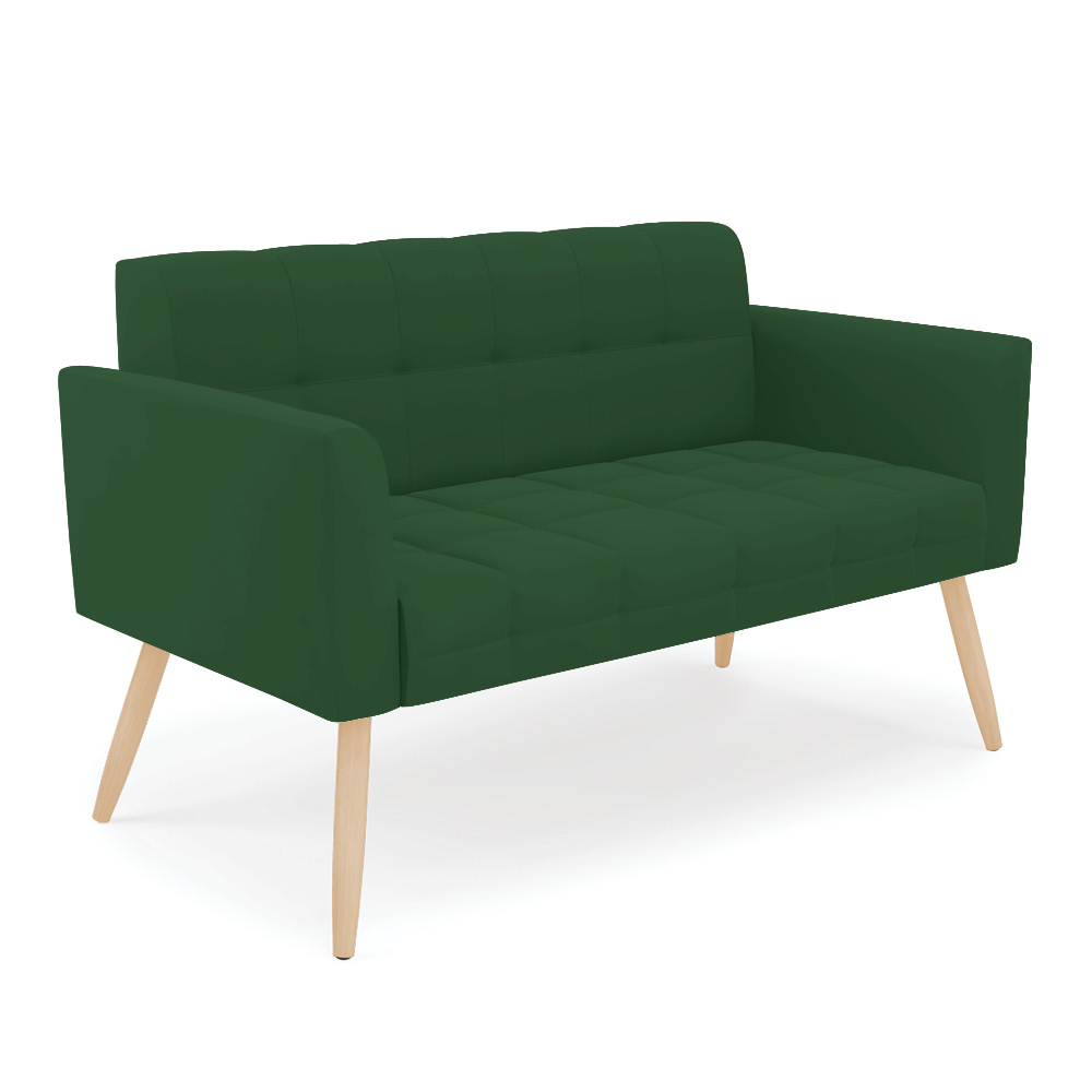 Kit 1 Sofá Namoradeira e 2 Poltronas Elisa Veludo Verde Pés Palito Natural - D'Rossi
