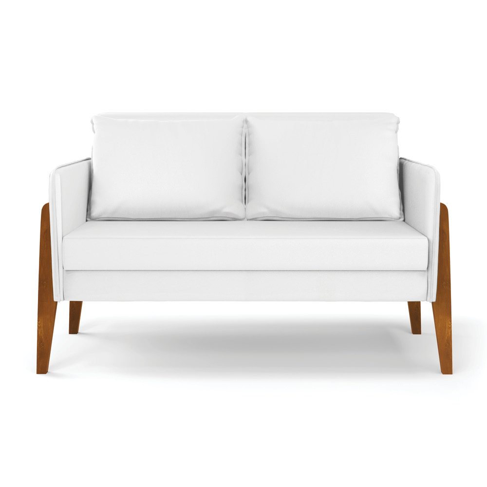 Kit 1 Sofá Namoradeira e 2 Poltronas Lana Sintético Branco Base de Madeira - D'Rossi