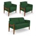Kit 1 Sofá Namoradeira e 2 Poltronas Lana Veludo Verde Base de Madeira - D'Rossi