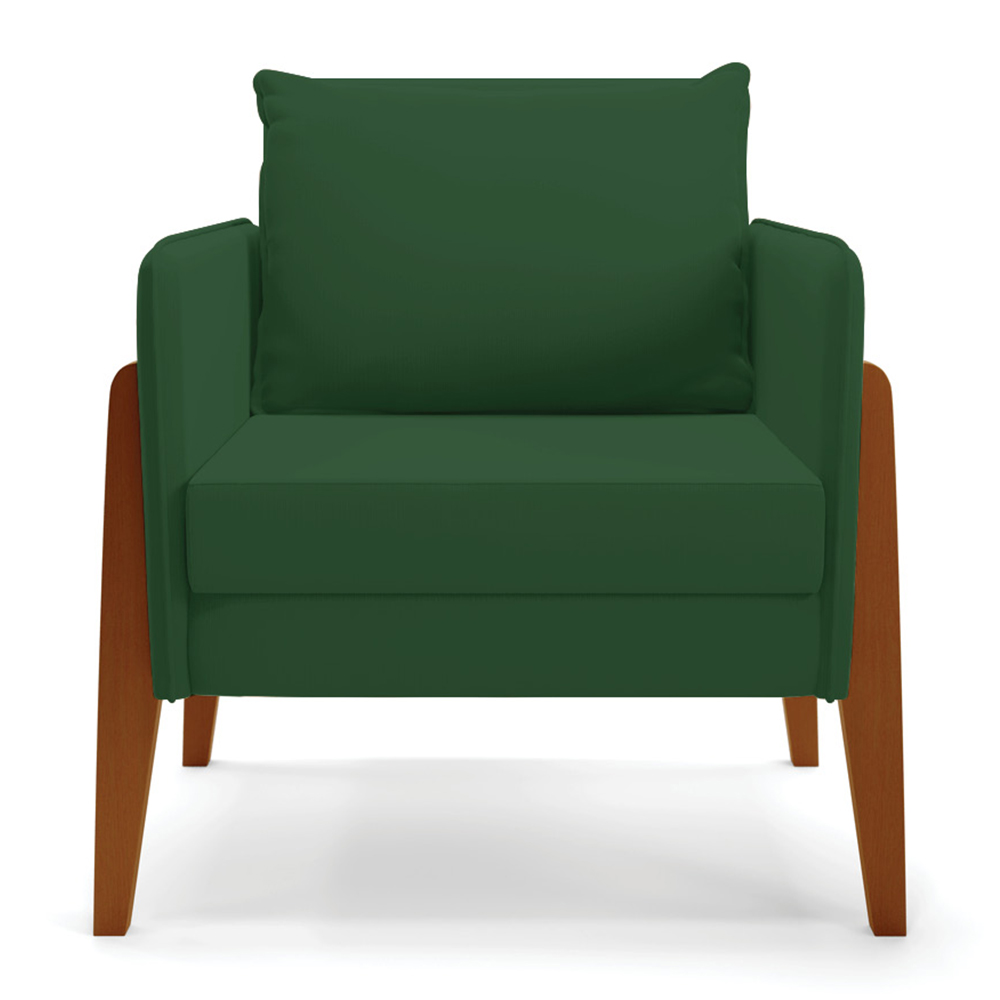 Kit 1 Sofá Namoradeira e 2 Poltronas Lana Veludo Verde Base de Madeira - D'Rossi