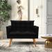 Kit 1 Sofá Namoradeira e 2 Poltronas Tais Suede Preto Pés Palito Castanho - D'Rossi