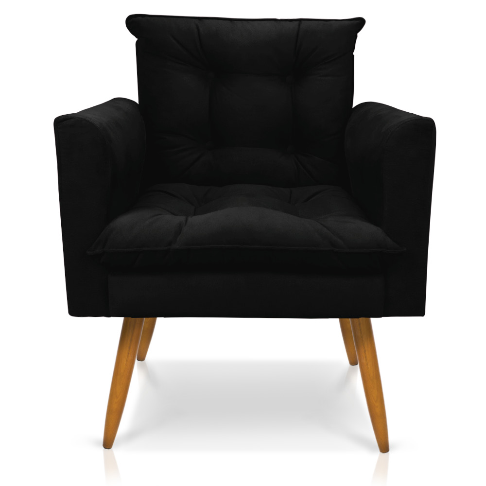 Kit 1 Sofá Namoradeira e 2 Poltronas Tais Suede Preto Pés Palito Castanho - D'Rossi