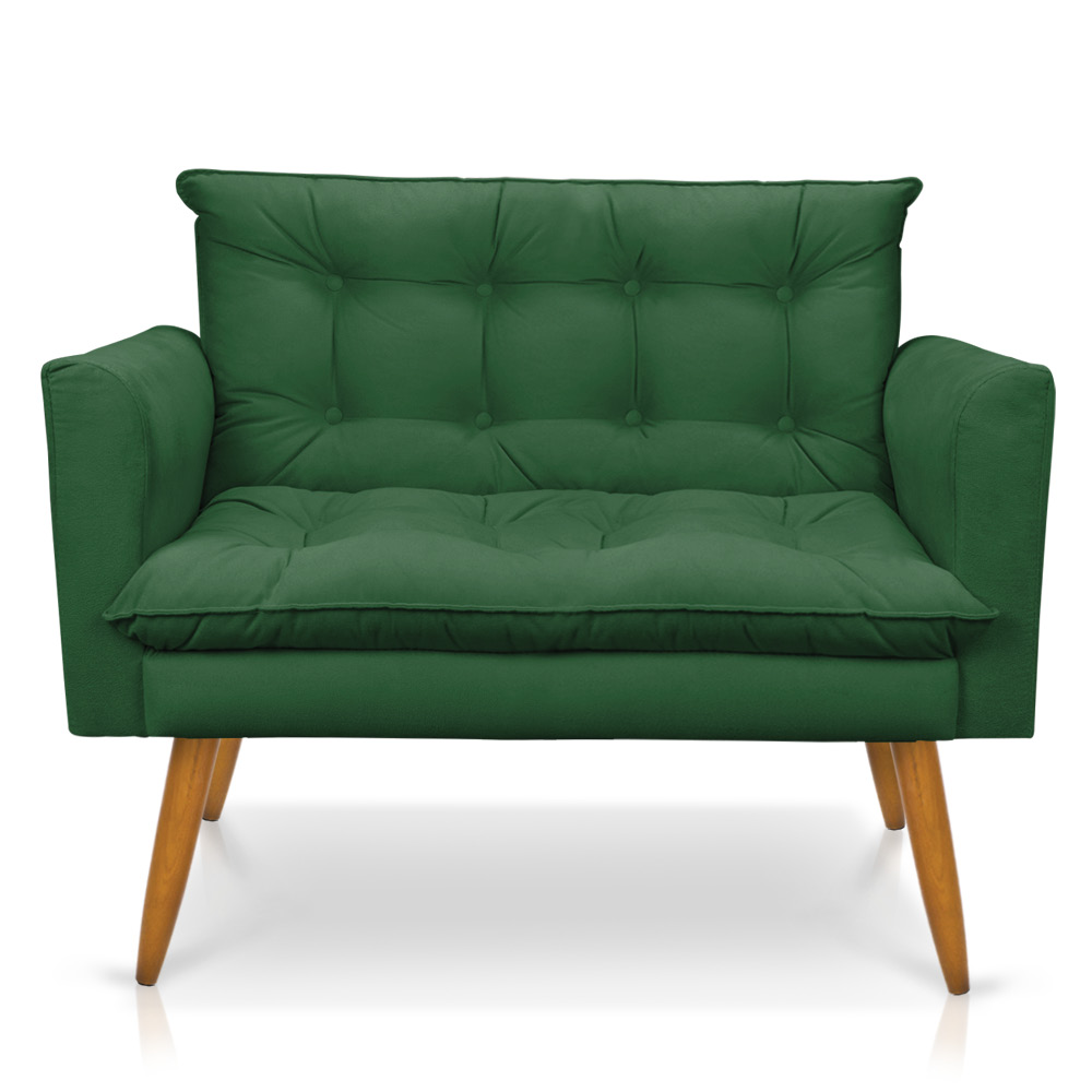 Kit 1 Sofá Namoradeira e 2 Poltronas Tais Suede Verde Pés Palito Castanho - D'Rossi