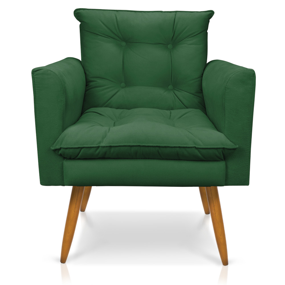 Kit 1 Sofá Namoradeira e 2 Poltronas Tais Suede Verde Pés Palito Castanho - D'Rossi