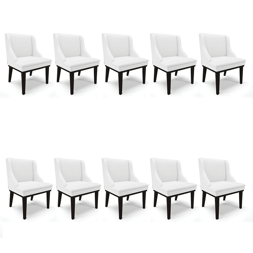 Kit 10 Cadeiras de Jantar Liz Corino Branco Base Fixa Madeira Preto - D'Rossi