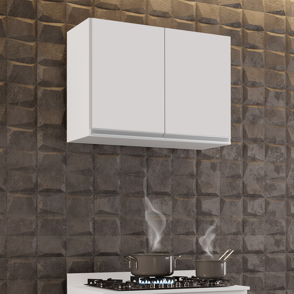 Kit 2 Armários Aéreo de Cozinha Lavanderia 02 Portas Eva Branco 80 cm - D'Rossi