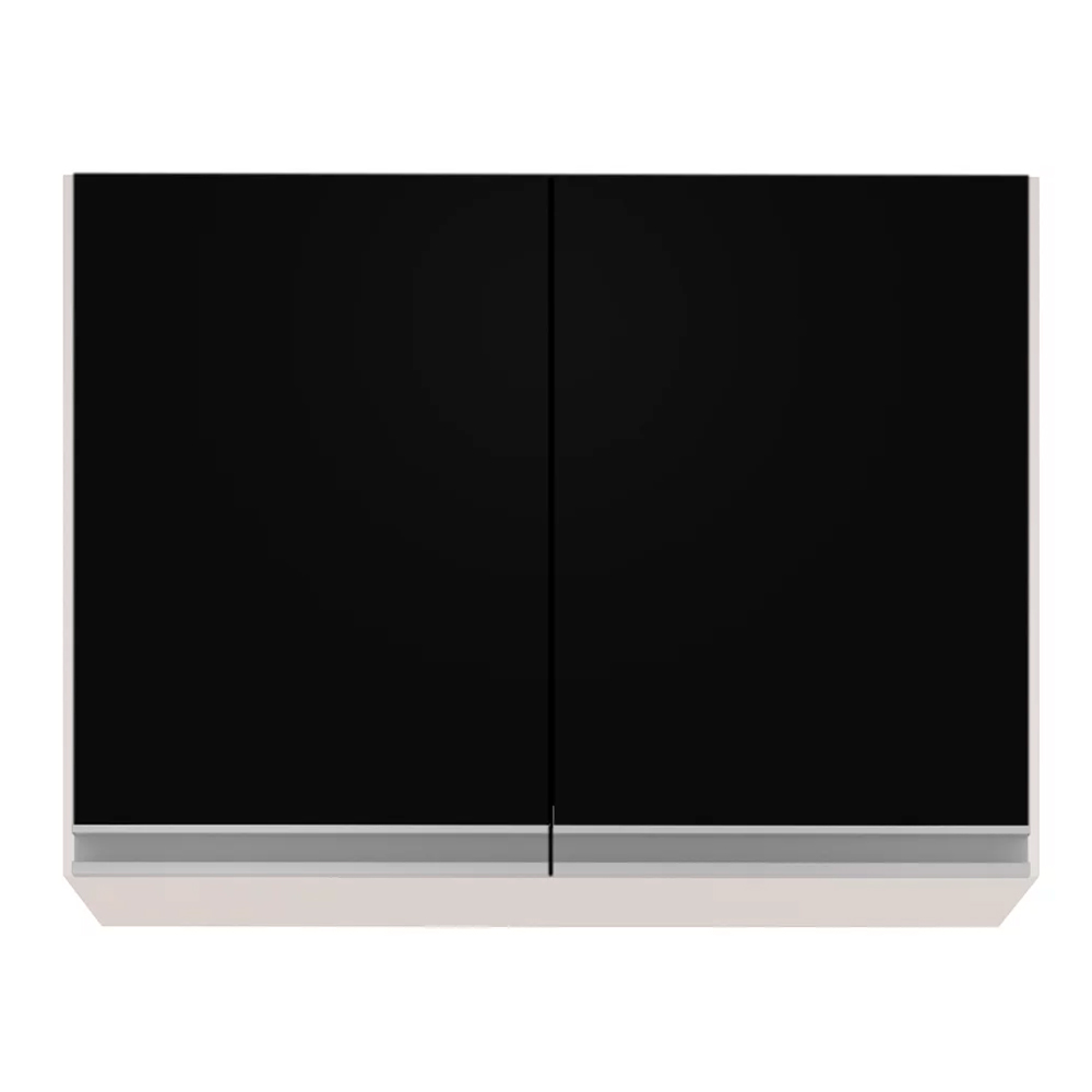 Kit 2 Armários Aéreo de Cozinha Lavanderia 02 Portas Eva Branco e Preto 80 cm - D'Rossi