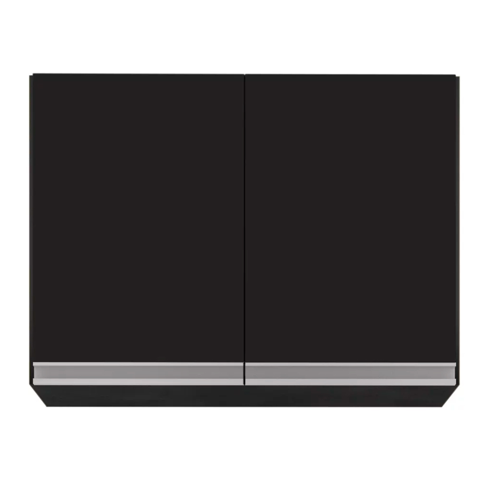 Kit 2 Armários Aéreo de Cozinha Lavanderia 02 Portas Eva Preto 80 cm - D'Rossi
