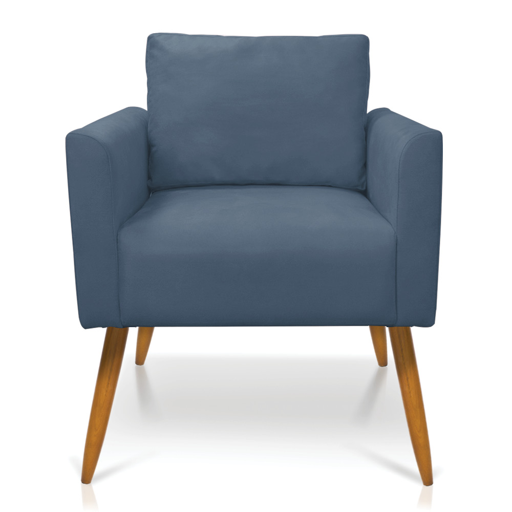 Kit 2 Poltronas Aline Suede Azul Marinho Pés Palito Castanho - D'Rossi