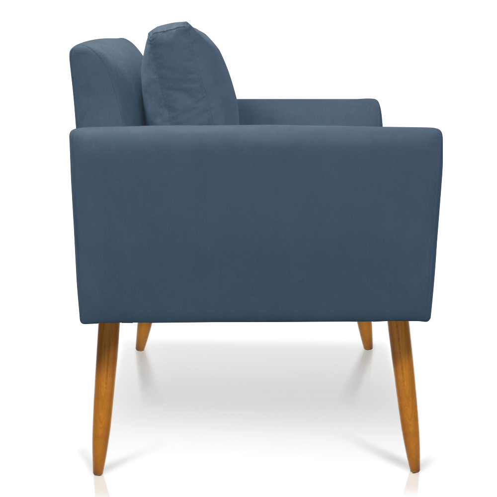 Kit 2 Poltronas Aline Suede Azul Marinho Pés Palito Castanho - D'Rossi