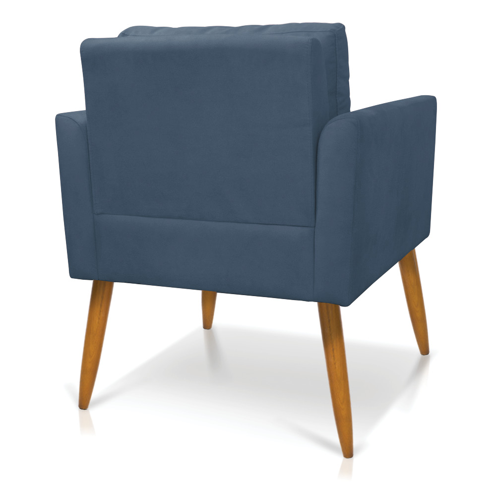 Kit 2 Poltronas Aline Suede Azul Marinho Pés Palito Castanho - D'Rossi