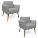 Kit 2 Poltronas Aline Suede Cinza Pés Palito Castanho - D'Rossi
