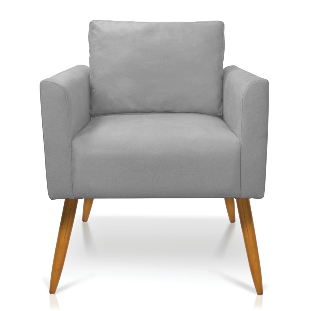 Kit 2 Poltronas Aline Suede Cinza Pés Palito Castanho - D'Rossi
