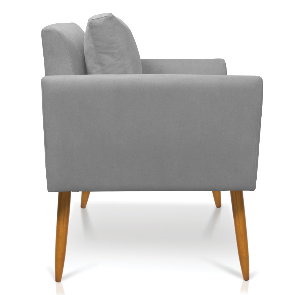 Kit 2 Poltronas Aline Suede Cinza Pés Palito Castanho - D'Rossi