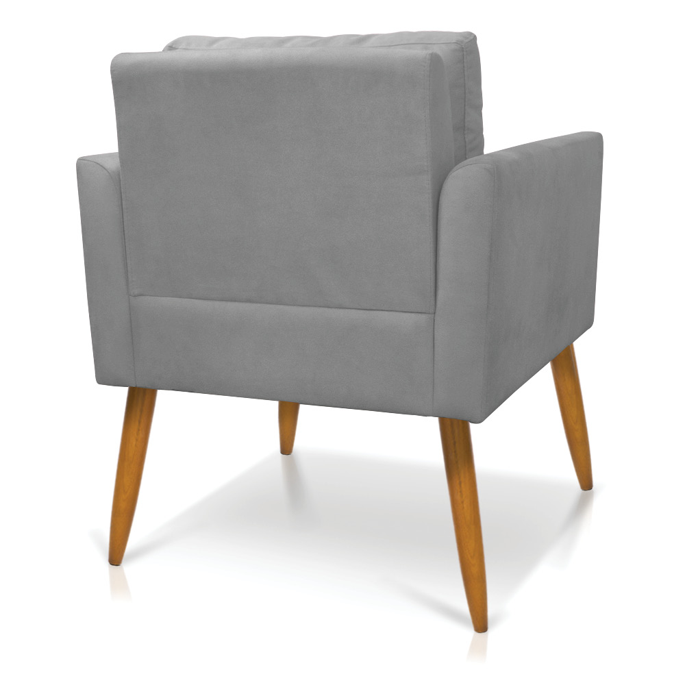 Kit 2 Poltronas Aline Suede Cinza Pés Palito Castanho - D'Rossi