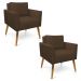 Kit 2 Poltronas Aline Suede Marrom Pés Palito Castanho - D'Rossi
