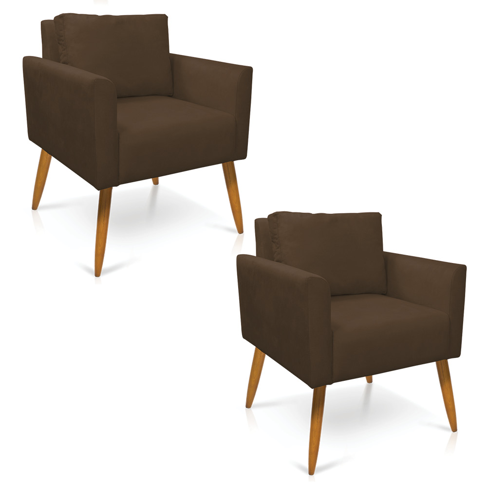 Kit 2 Poltronas Aline Suede Marrom Pés Palito Castanho - D'Rossi