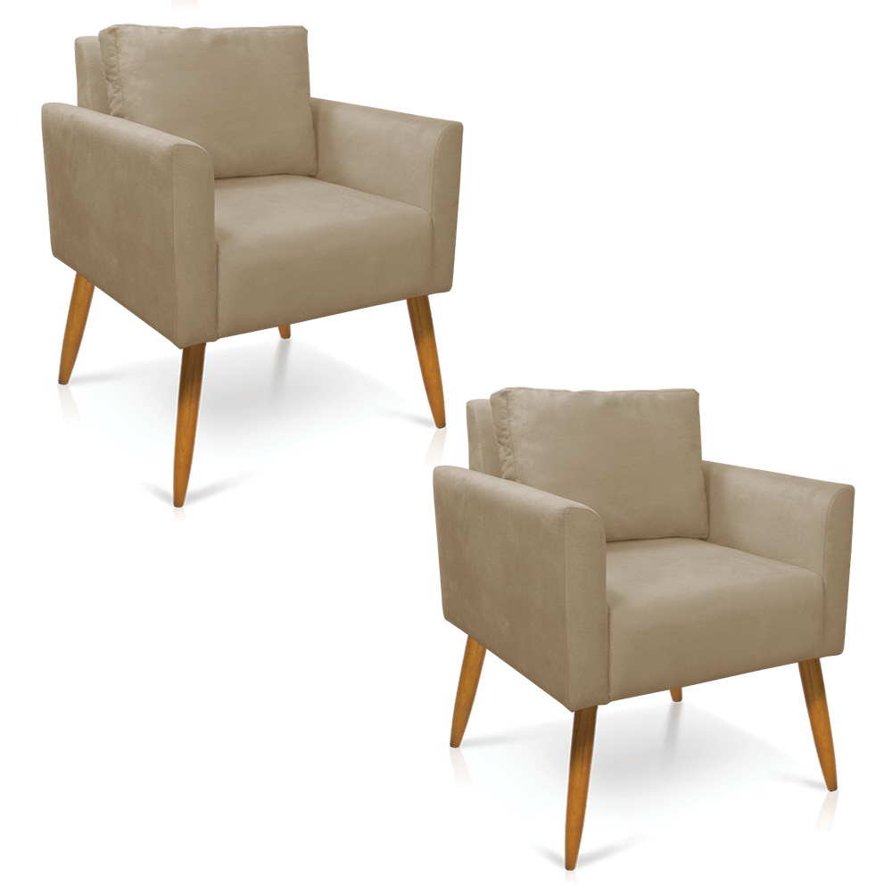 Kit 2 Poltronas Aline Suede Marrom Rato Pés Palito Castanho - D'Rossi