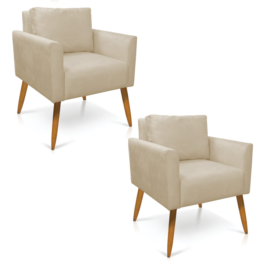 Kit 2 Poltronas Aline Suede Pés Palito Castanho - D'Rossi