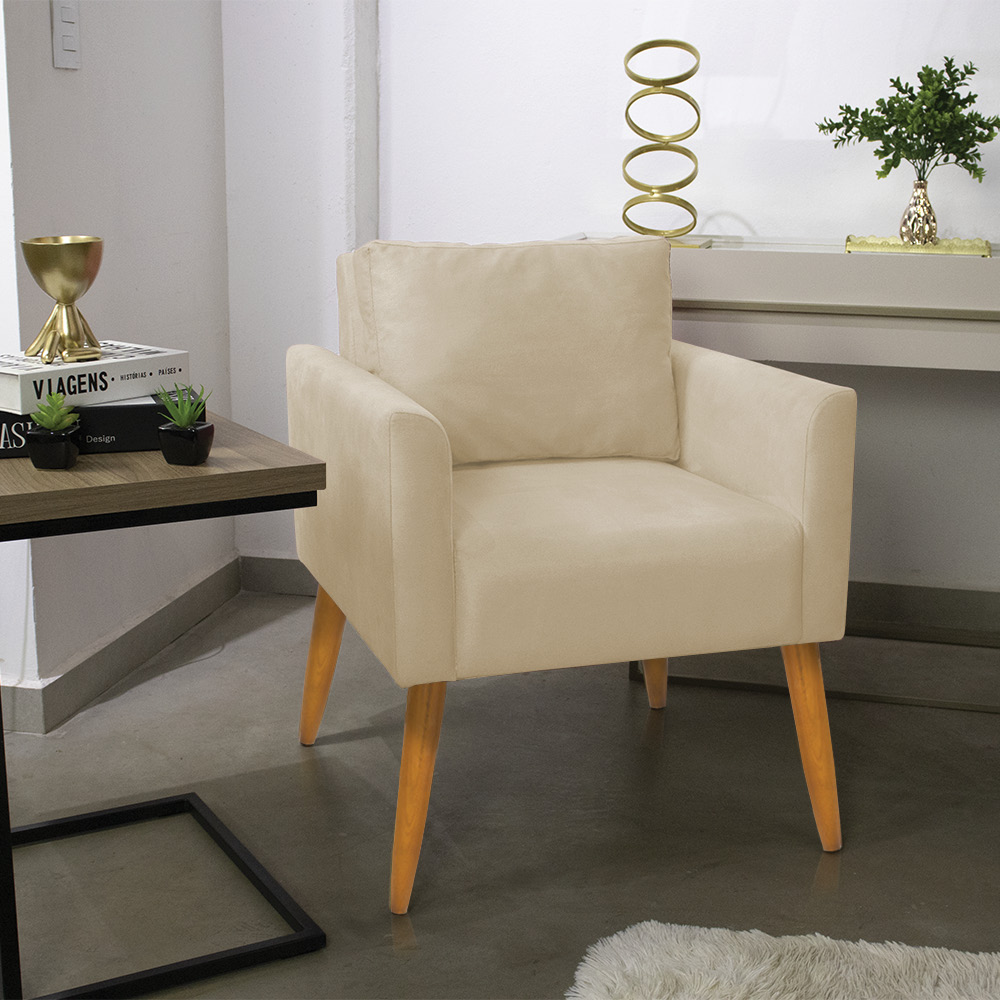 Kit 2 Poltronas Aline Suede Pés Palito Castanho - D'Rossi