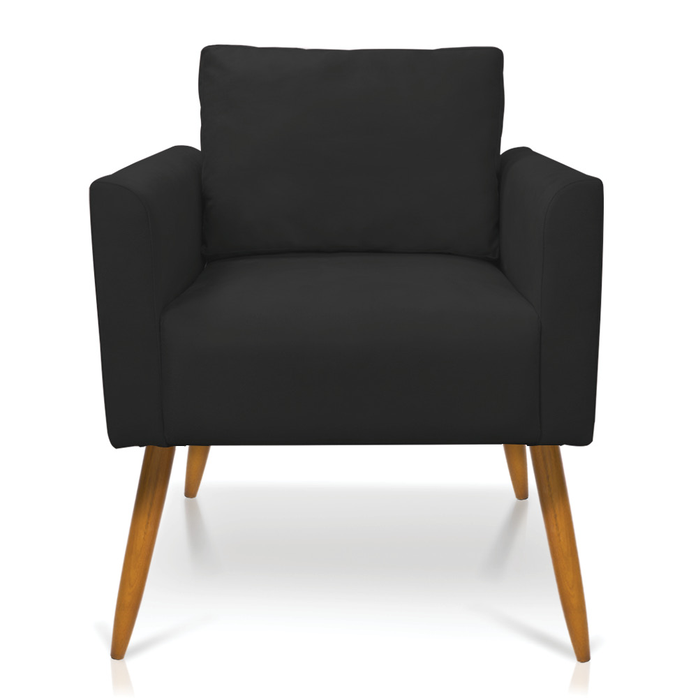 Kit 2 Poltronas Aline Suede Preto Pés Palito Castanho - D'Rossi