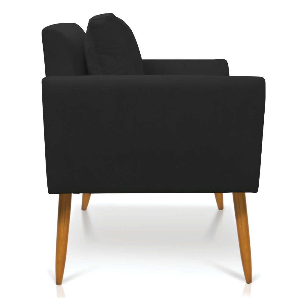 Kit 2 Poltronas Aline Suede Preto Pés Palito Castanho - D'Rossi