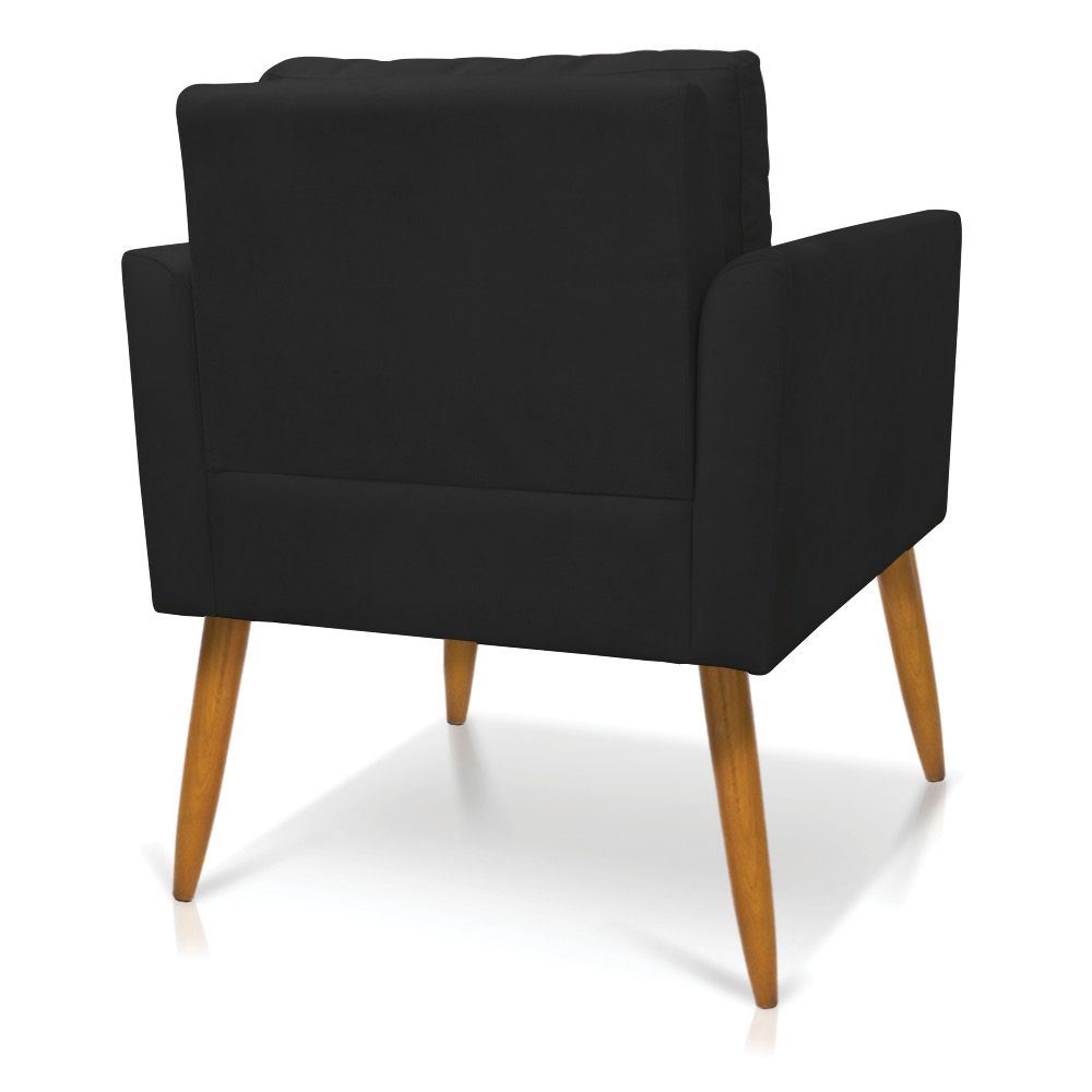 Kit 2 Poltronas Aline Suede Preto Pés Palito Castanho - D'Rossi