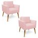 Kit 2 Poltronas Aline Suede Rosa Bebê Pés Palito Castanho - D'Rossi