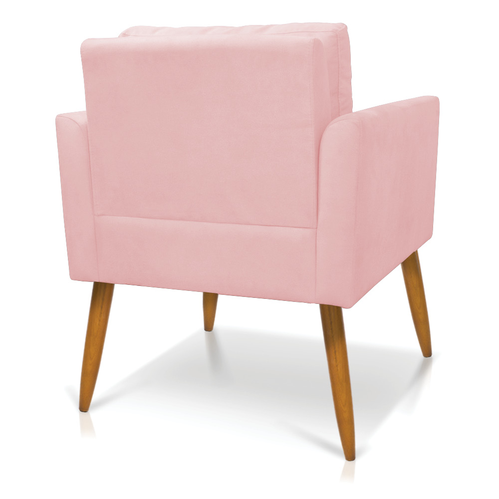 Kit 2 Poltronas Aline Suede Rosa Bebê Pés Palito Castanho - D'Rossi
