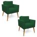 Kit 2 Poltronas Aline Suede Verde Pés Palito Castanho - D'Rossi