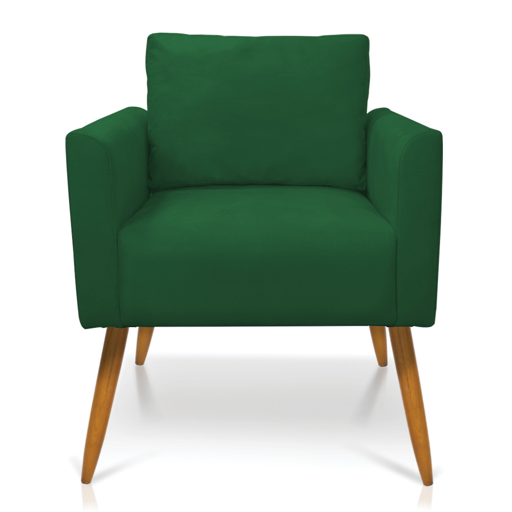 Kit 2 Poltronas Aline Suede Verde Pés Palito Castanho - D'Rossi