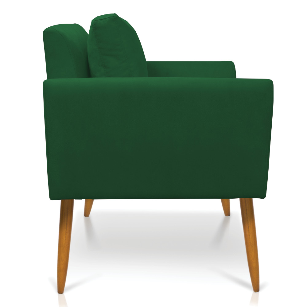 Kit 2 Poltronas Aline Suede Verde Pés Palito Castanho - D'Rossi