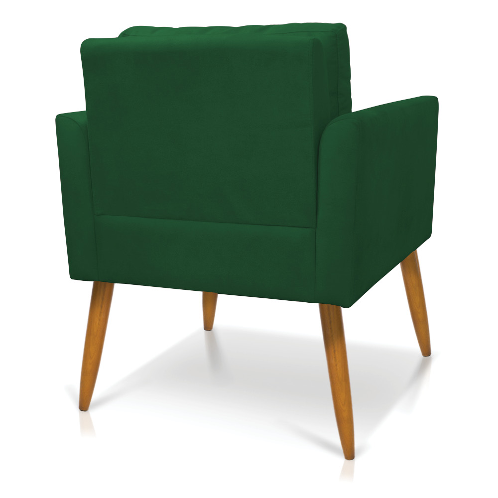 Kit 2 Poltronas Aline Suede Verde Pés Palito Castanho - D'Rossi