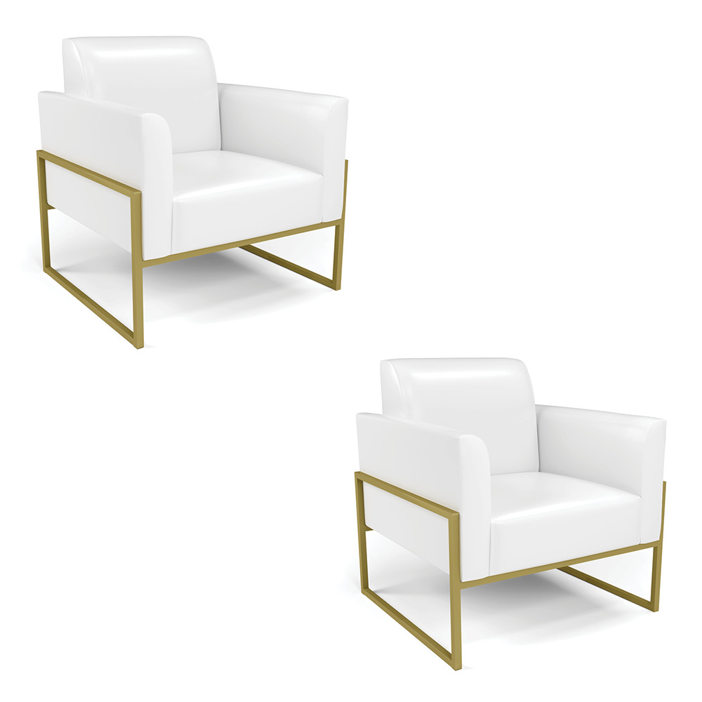 Kit 2 Poltronas Base Industrial Alta Dourado Marisa Corano Branco D03 - D'Rossi