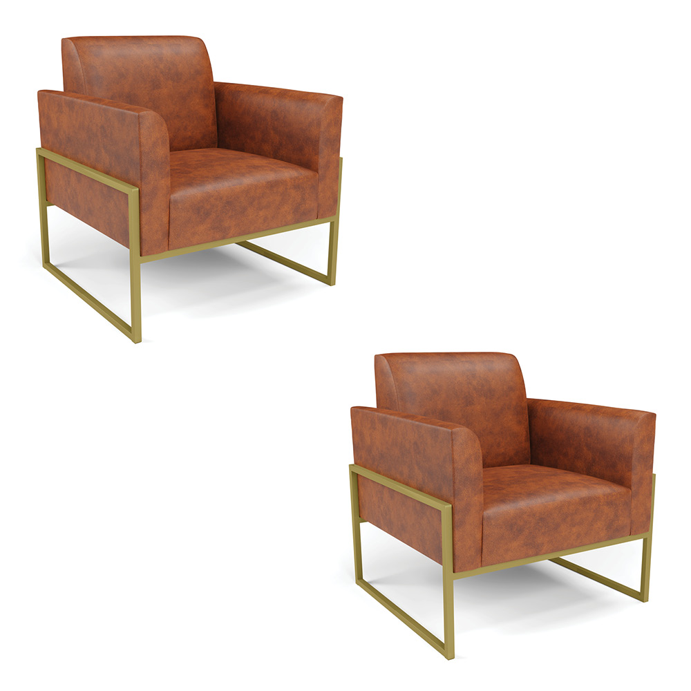 Kit 2 Poltronas Base Industrial Alta Dourado Marisa Corano Nozes D03 - D'Rossi